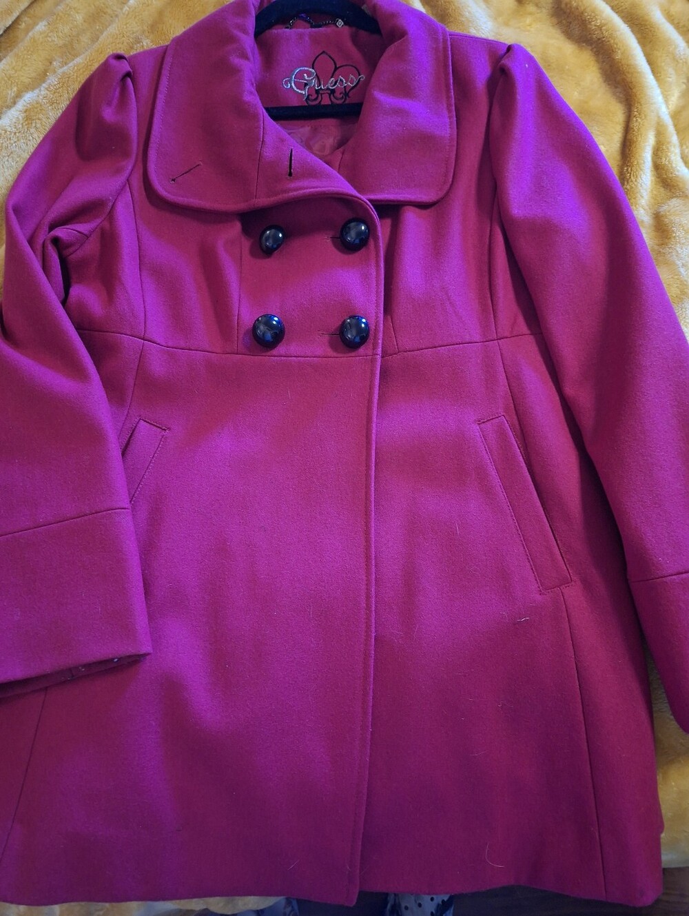 Guess Womens Fuchsia Double-Breasted Wool Coat